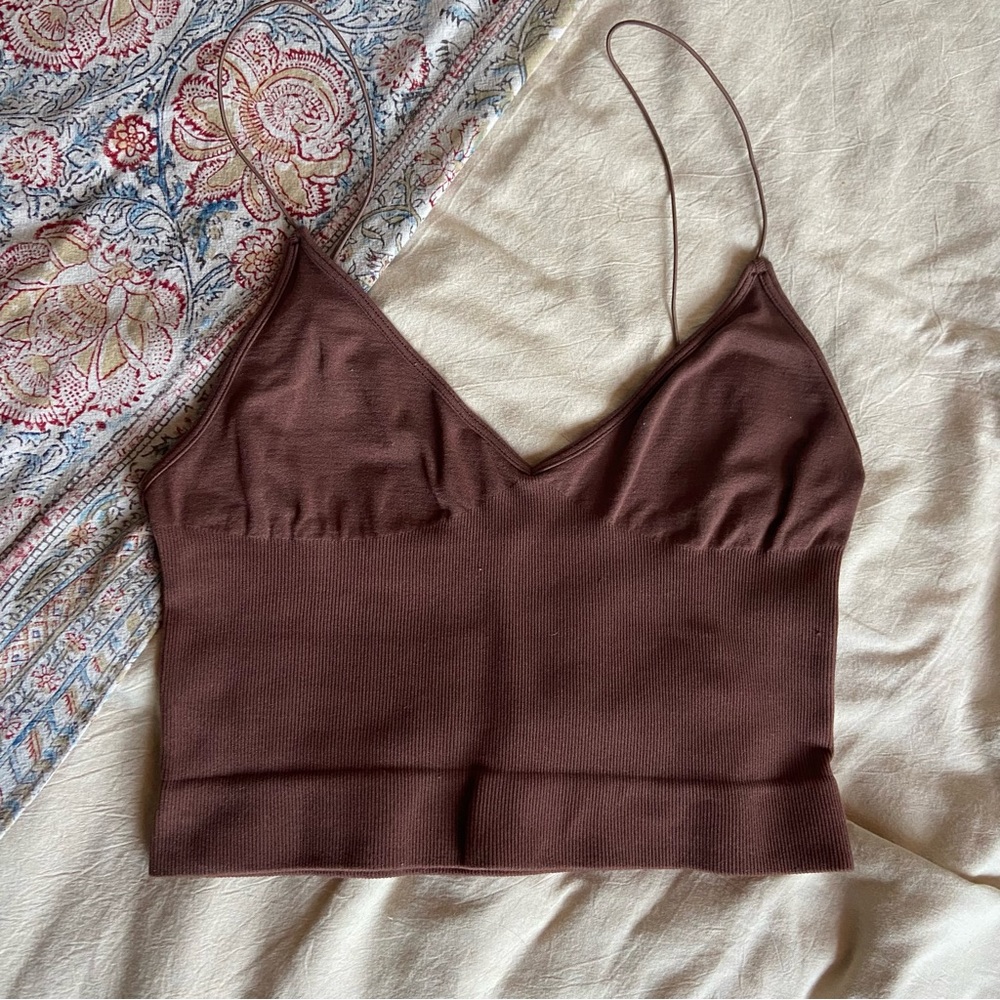 Intimately free people spaghetti strap ribbed brown cami cropped tank top